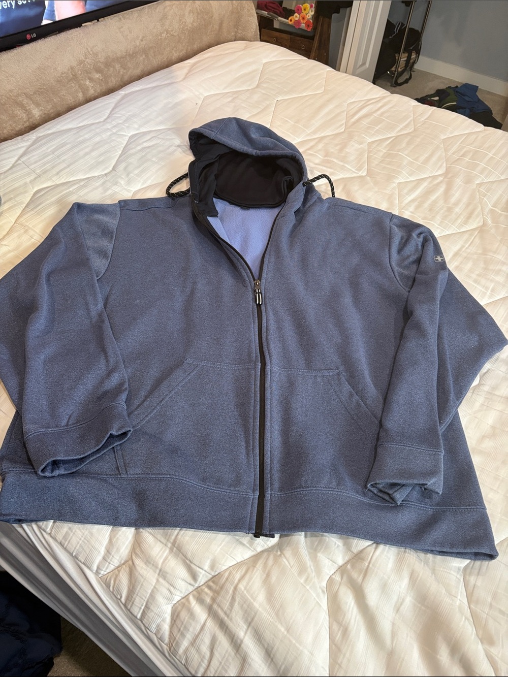 Swiss Tech Blue Dual-Tone Full Zip Fleece Hoodie Jacket - Men's XL